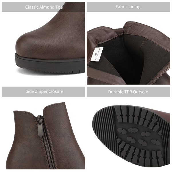 Low Heel Chunky Ankle Boots - BROWN PU - 3